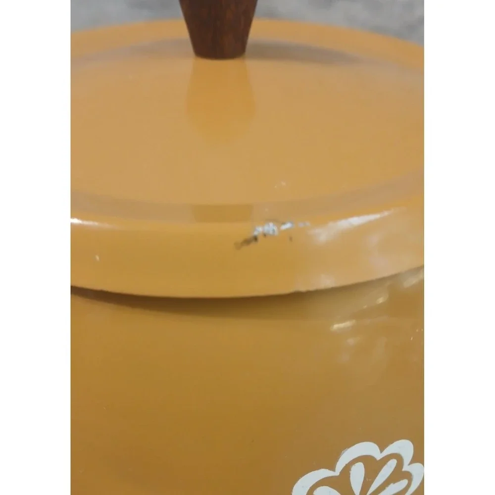 Vintage Nevco Harvest Gold Floral 2 Quart Fondue Set 70s MCM w/ Forks Box Yellow